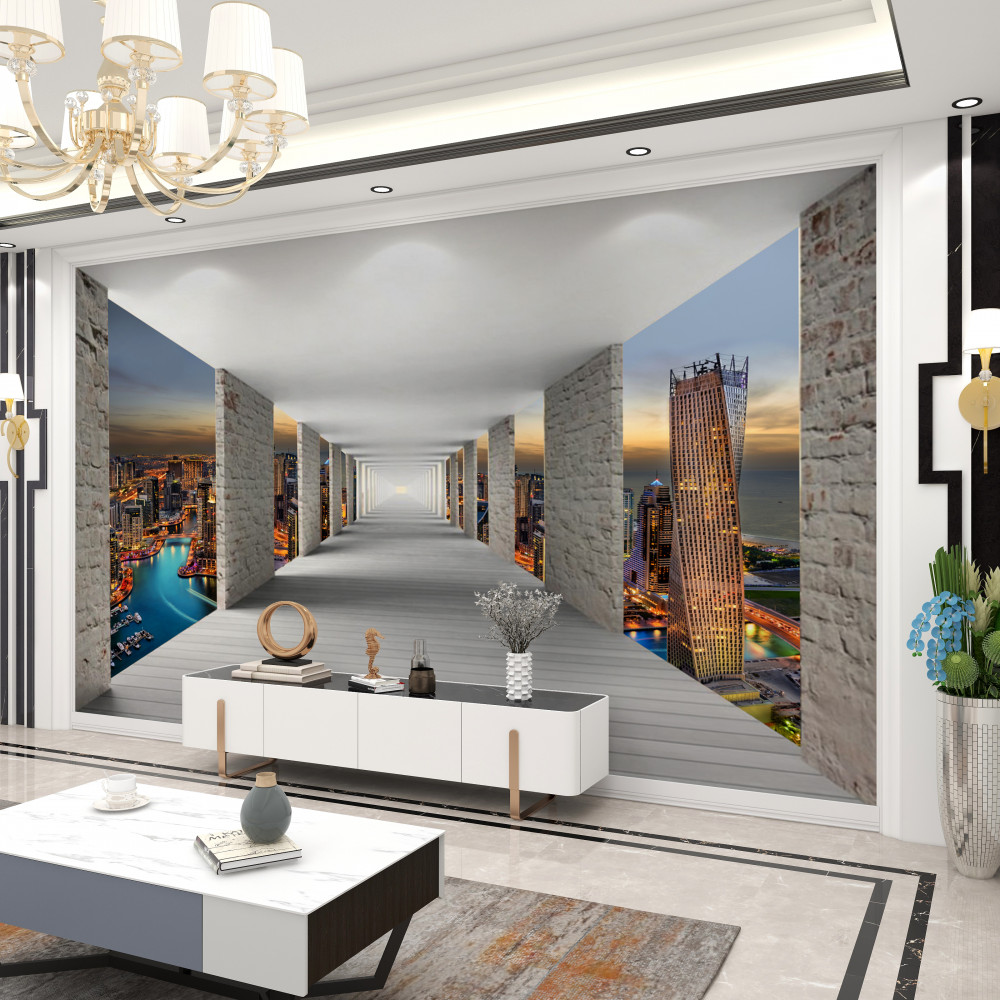 Fototapeta Korytarz 3d nad miastem