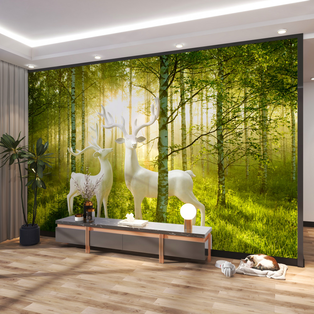 Fototapeta biały jeleń w zielonym lesie