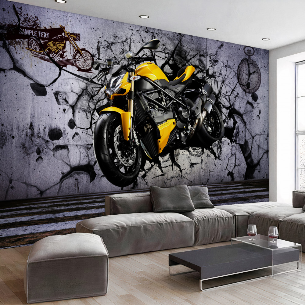 Fototapeta żółty motocykl na graffiti