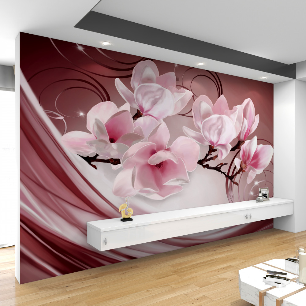 Fototapeta duże różowe kwiaty na różowym tle