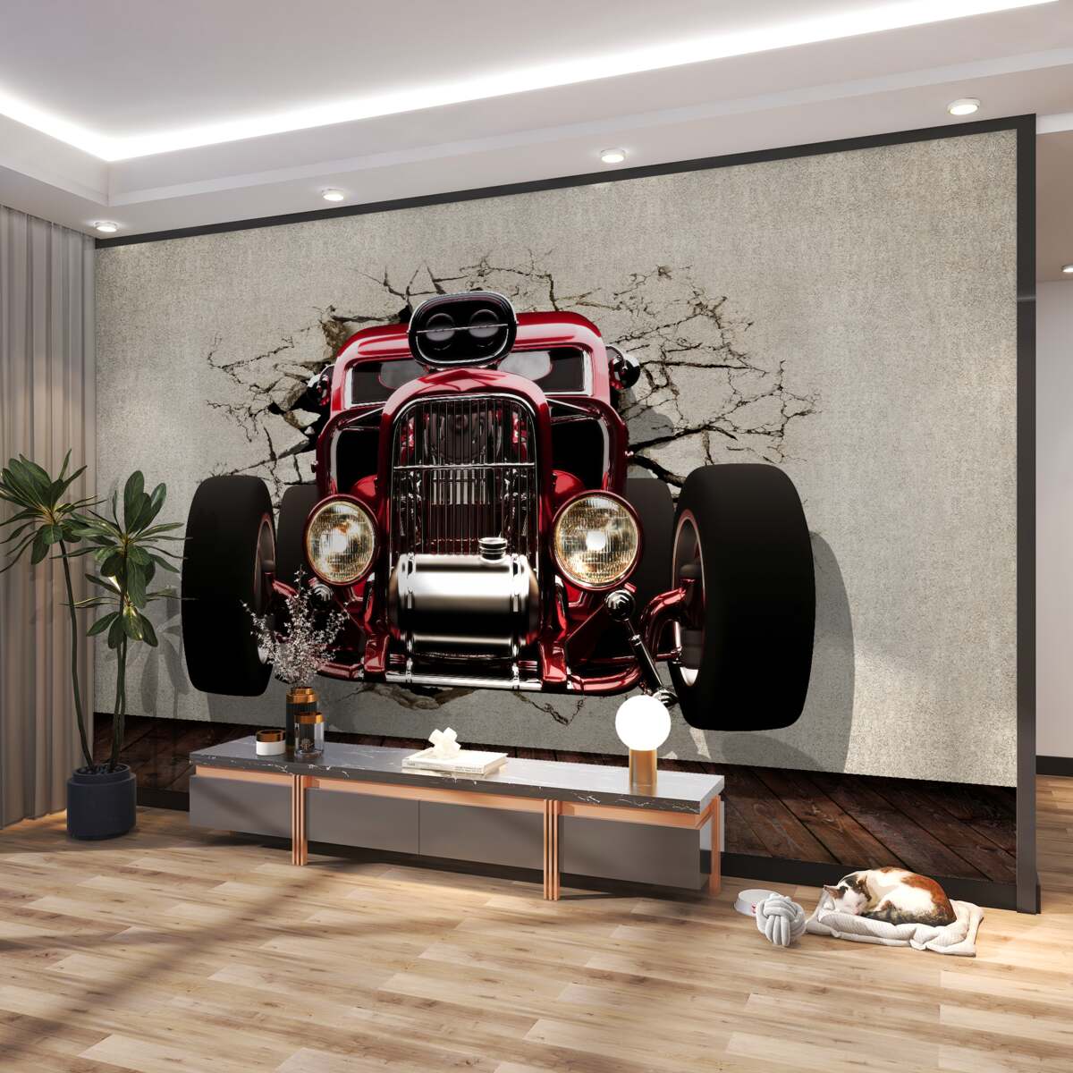 Fototapeta Czerwony samochód na ścianie