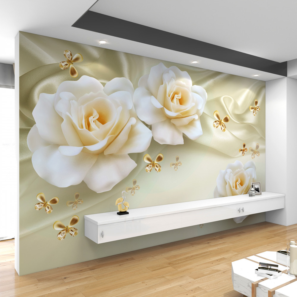 Fototapeta kremowe róże na jasnym tle