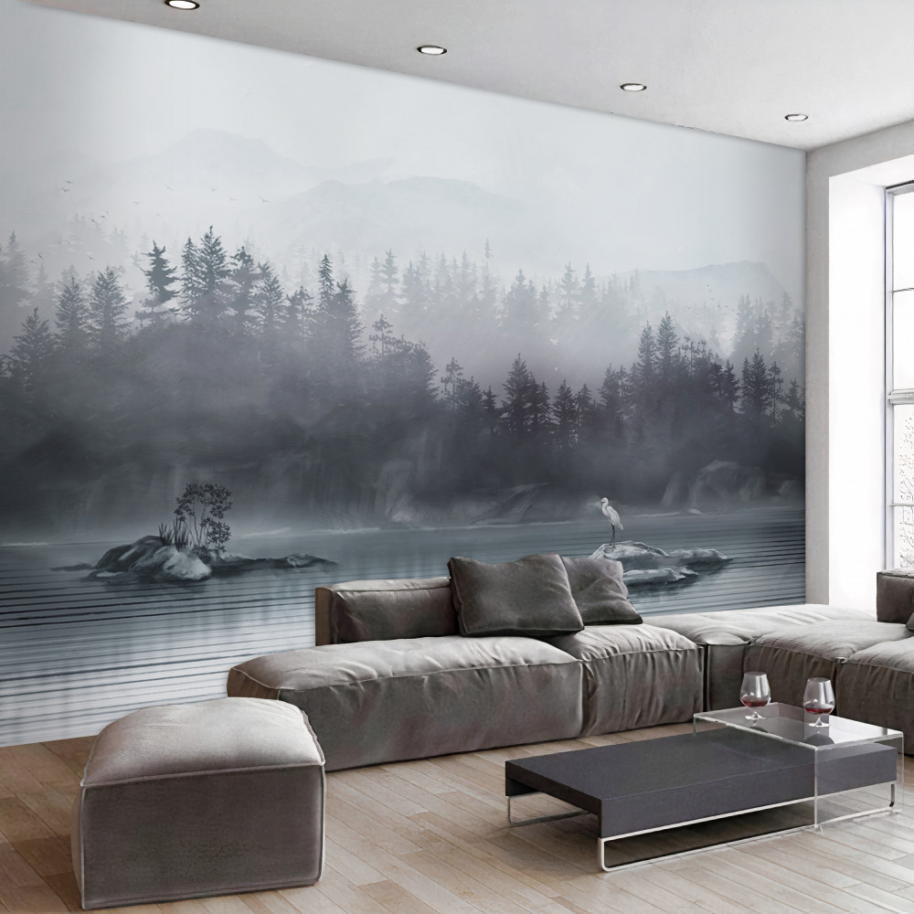 Fototapeta samotny dźwig na skale pośrodku jeziora