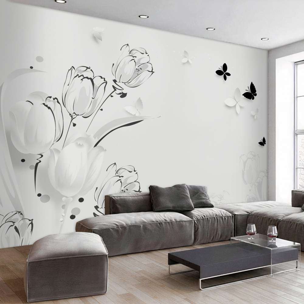 Fototapeta białe tulipany i motyle