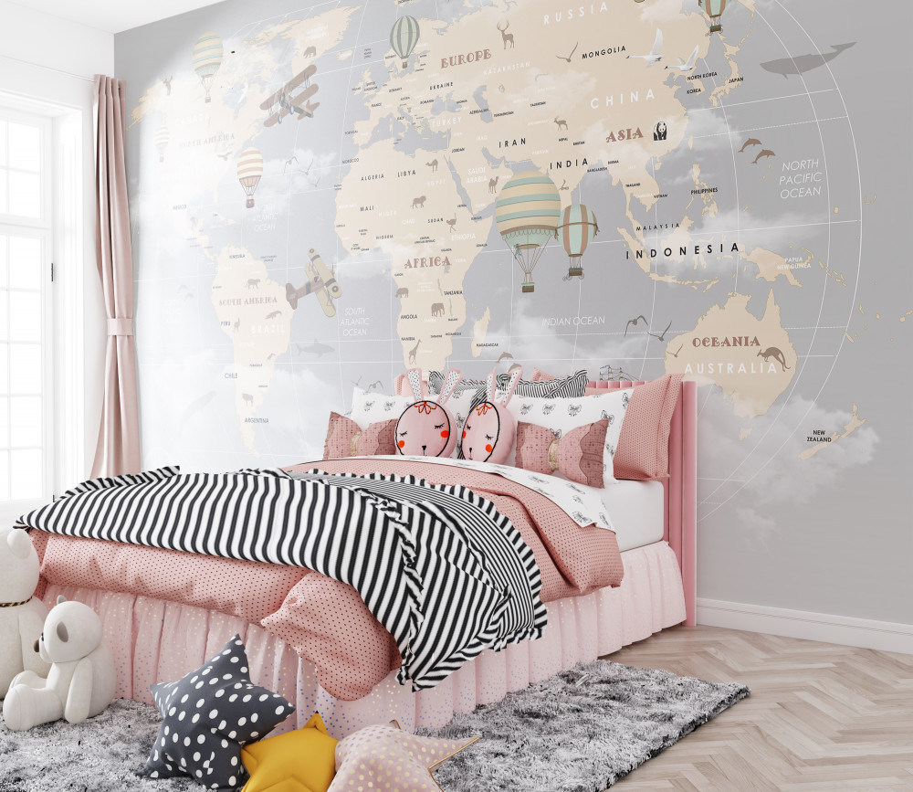 Fototapeta mapa świata z różnymi środkami transportu