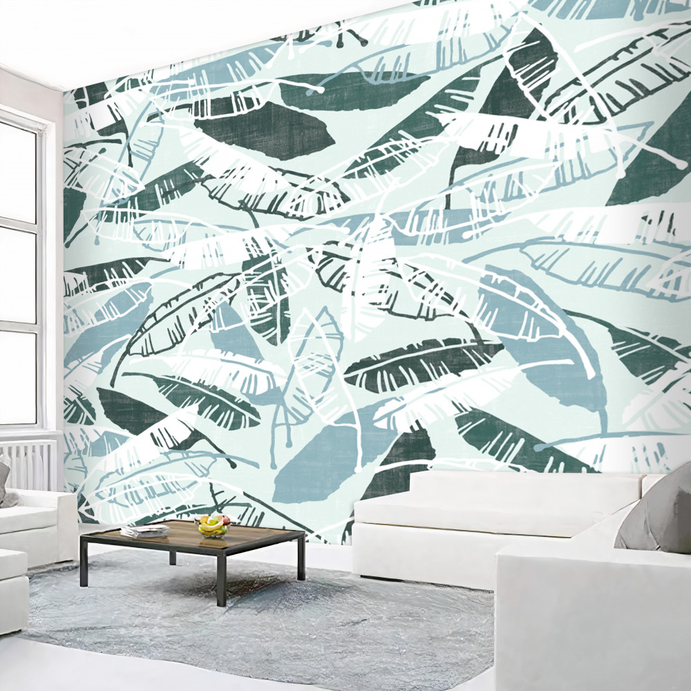 Fototapeta ilustracja z niebieskimi liśćmi palmowymi