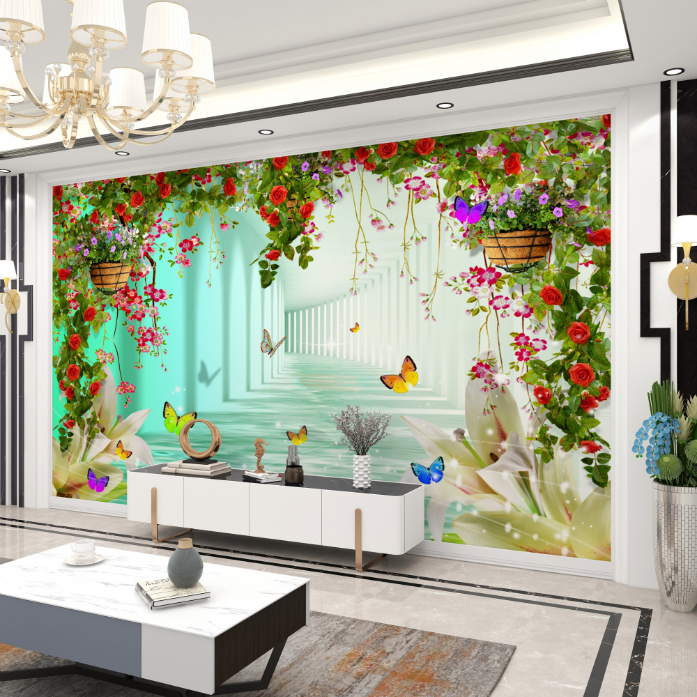 Fototapeta wiosenne kwiaty i motyle w tunelu