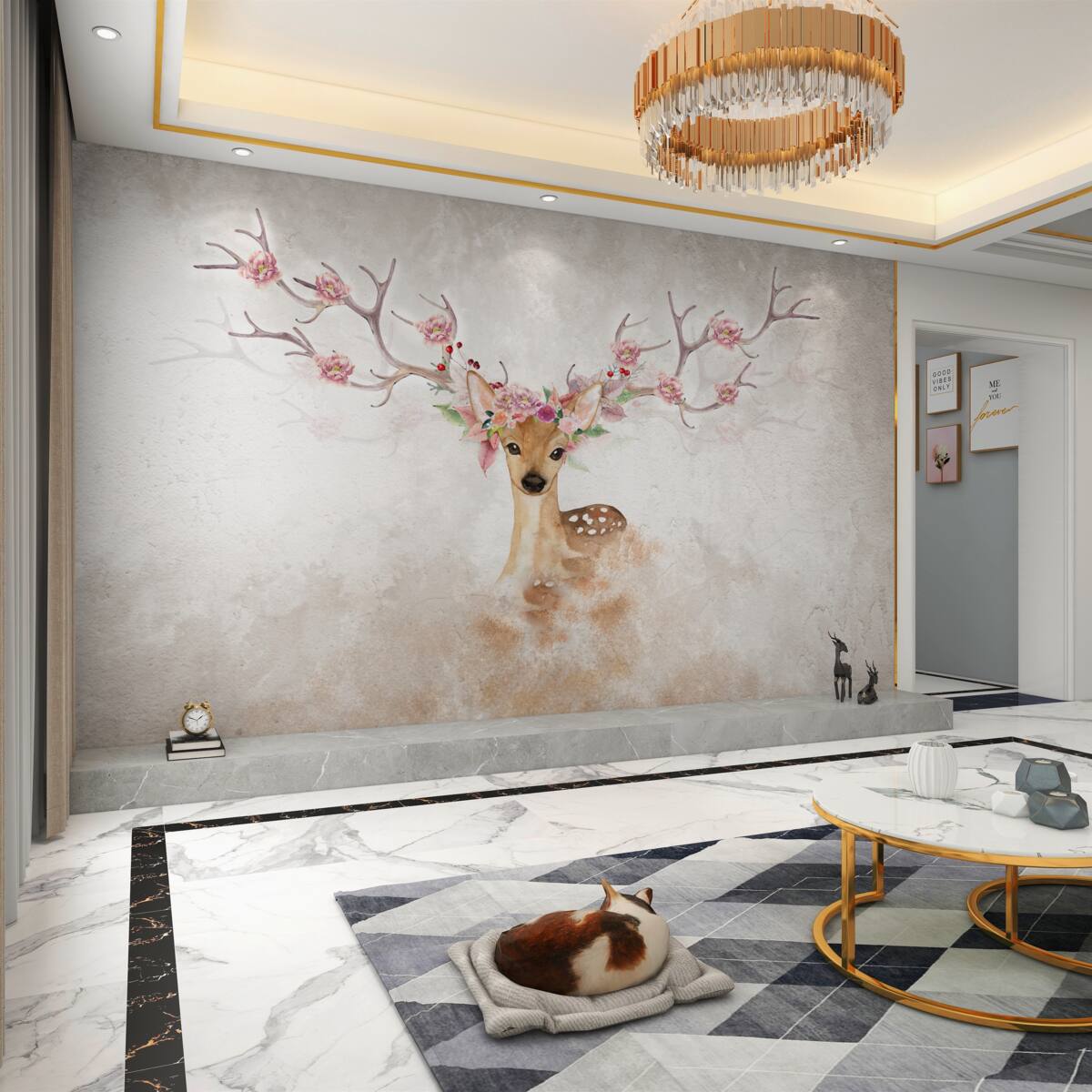 Fototapeta Jeleń malowany kwiatami na rogach