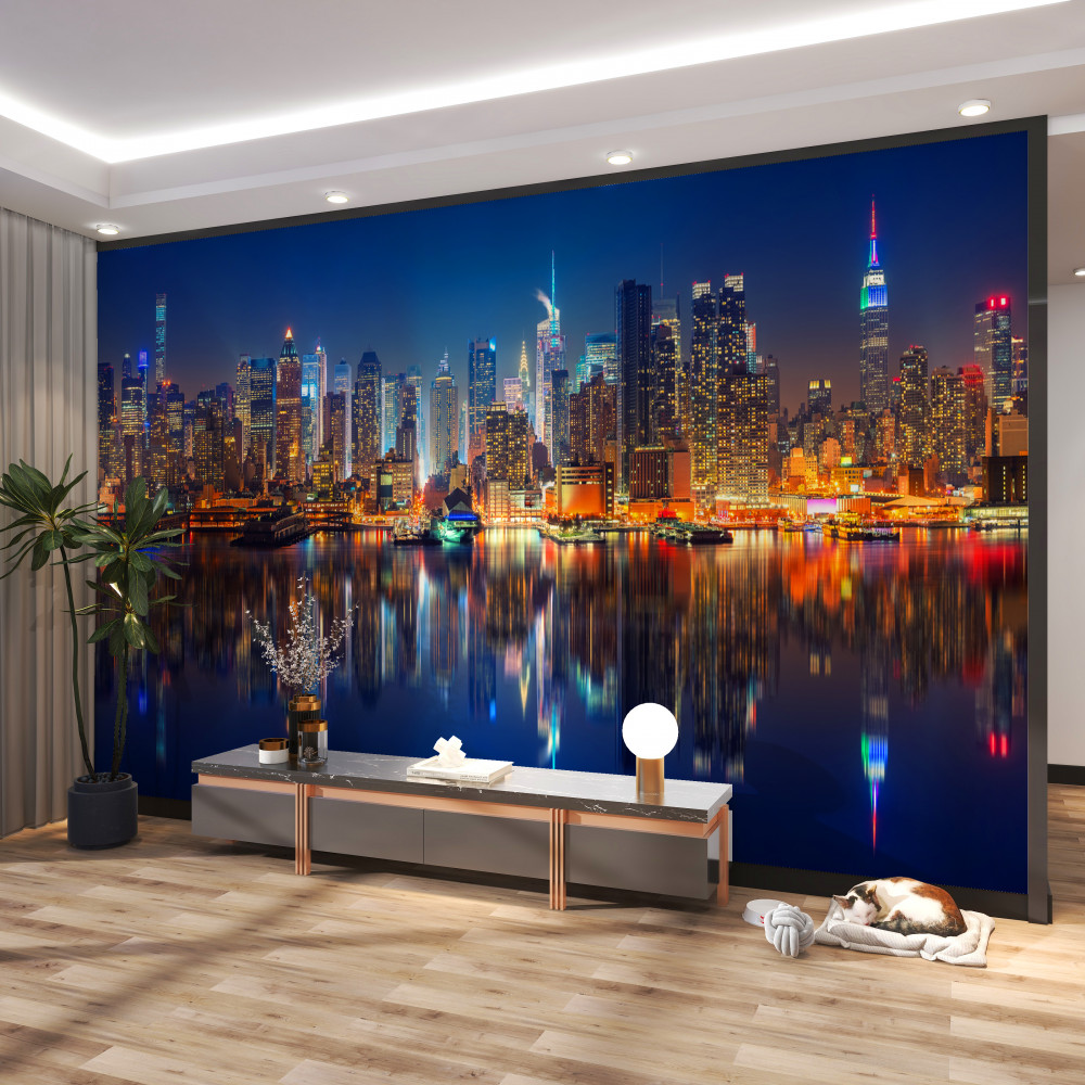 Fototapeta miasto nocą w odbiciu w wodzie