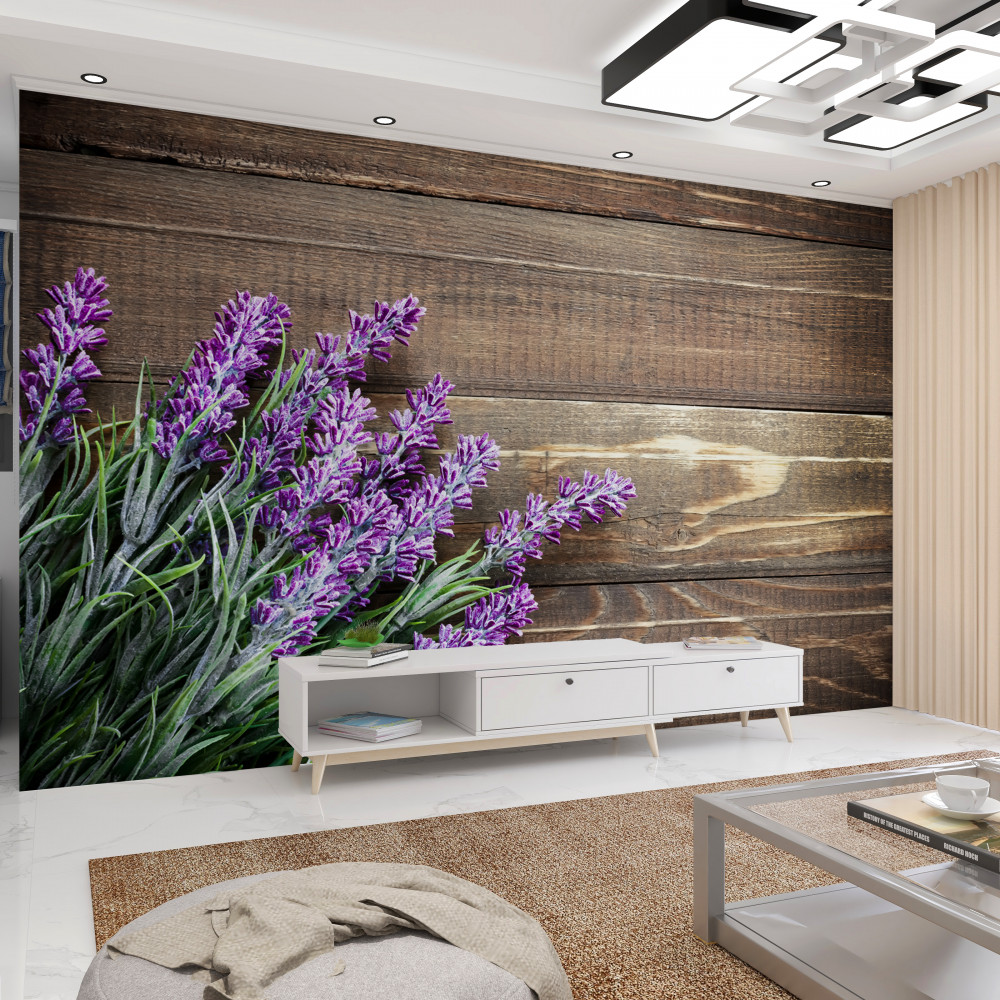 Fototapeta gałązki lawendy na drewnianym tle