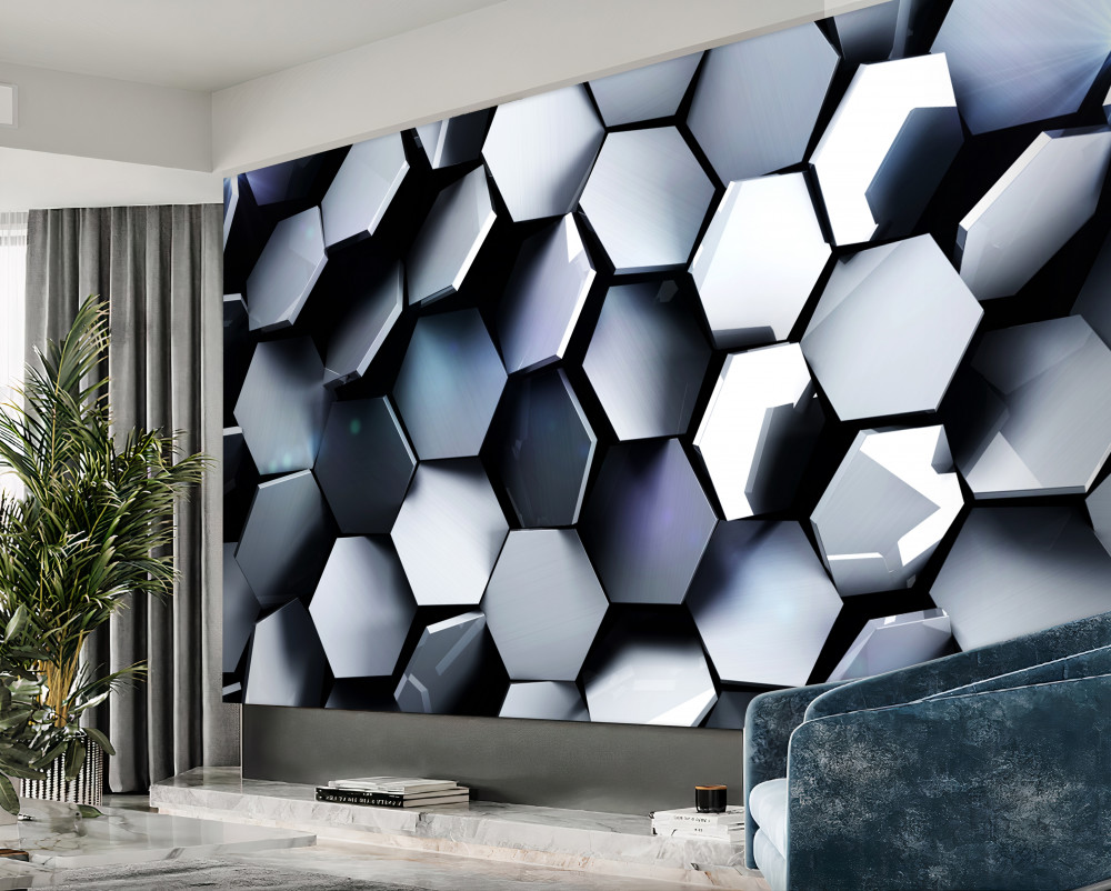 Fototapeta pięciokąty 3D z odbiciami