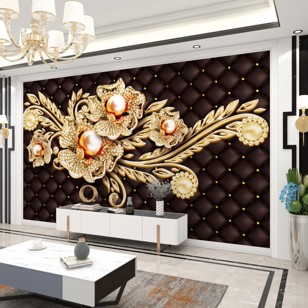 Fototapeta kwiaty ze złota i kamieni