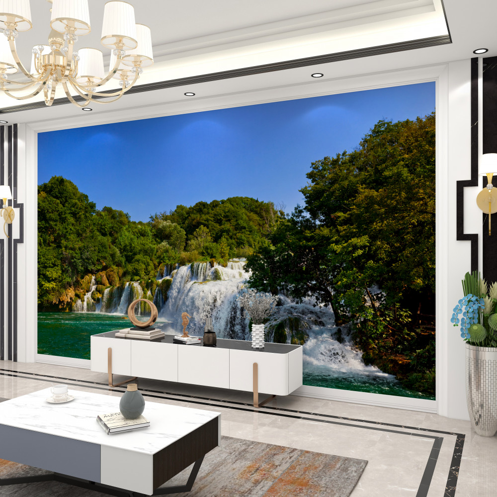 Fototapeta krajobrazy lasu i ryczącego wodospadu