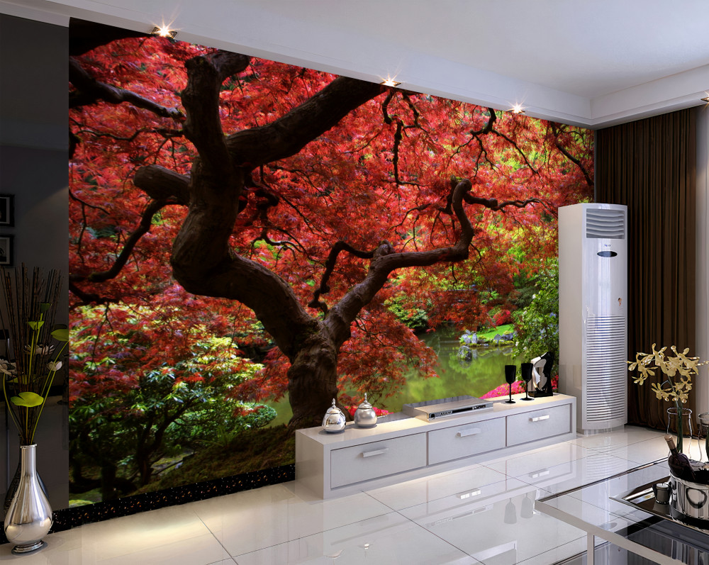 Fototapeta Klon japoński jesienią w pobliżu jeziora