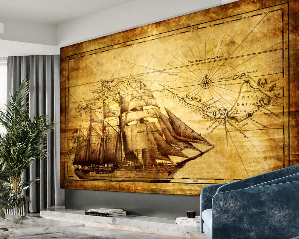 Fototapeta statek z żaglami na papirusie