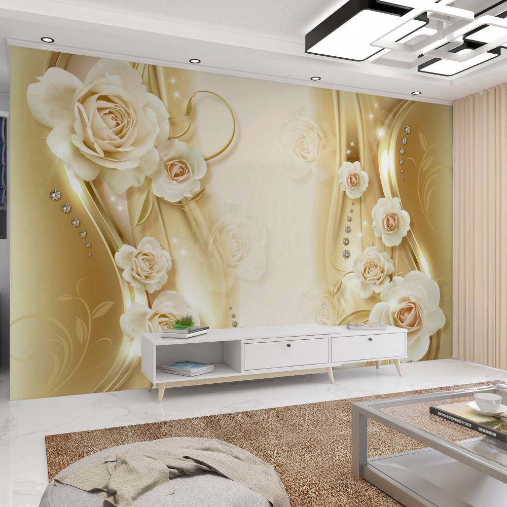 Fototapeta białe róże na brązowym tle