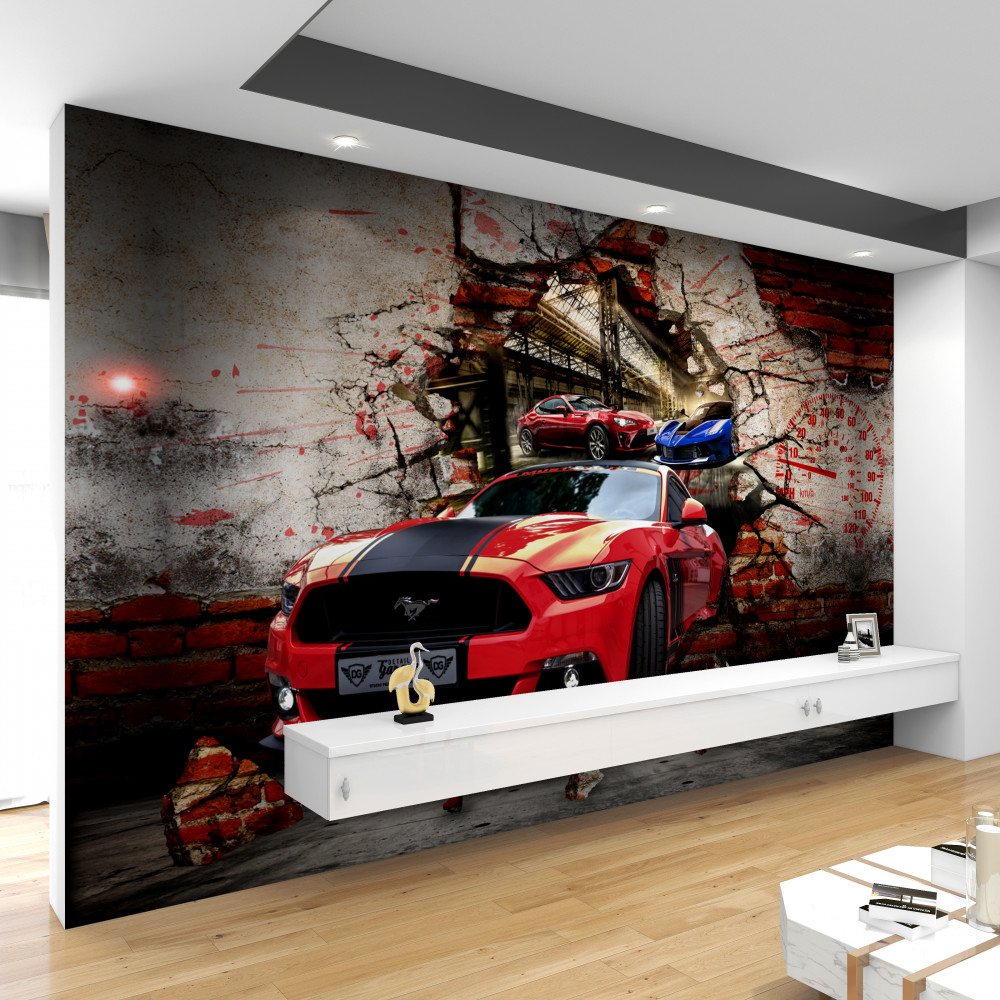 Fototapeta czerwony mustang w ścianie