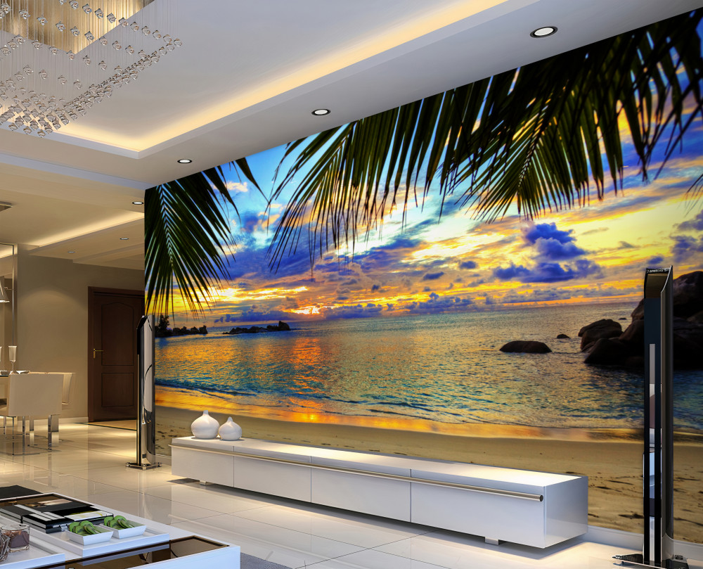 Fototapeta spokojny tropikalny zachód słońca na brzegu