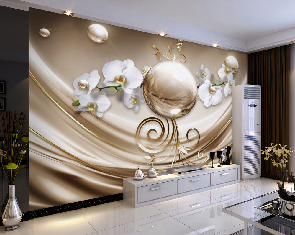 Fototapeta złota kula i białe orchidee