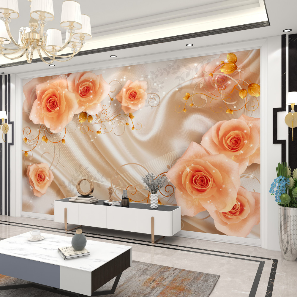 Fototapeta pomarańczowe różyczki na satynie