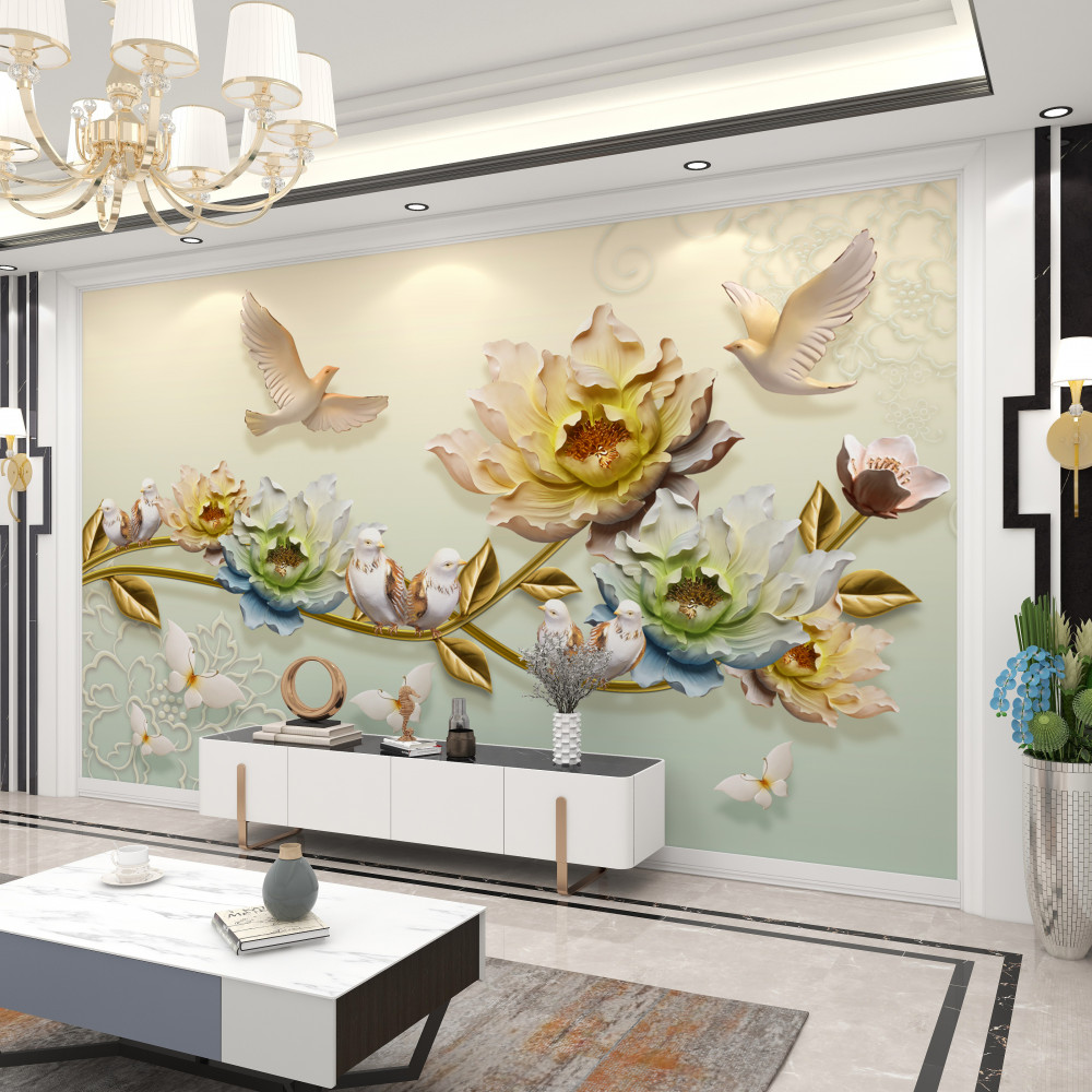 Fototapeta gołębie na kwitnącej gałęzi