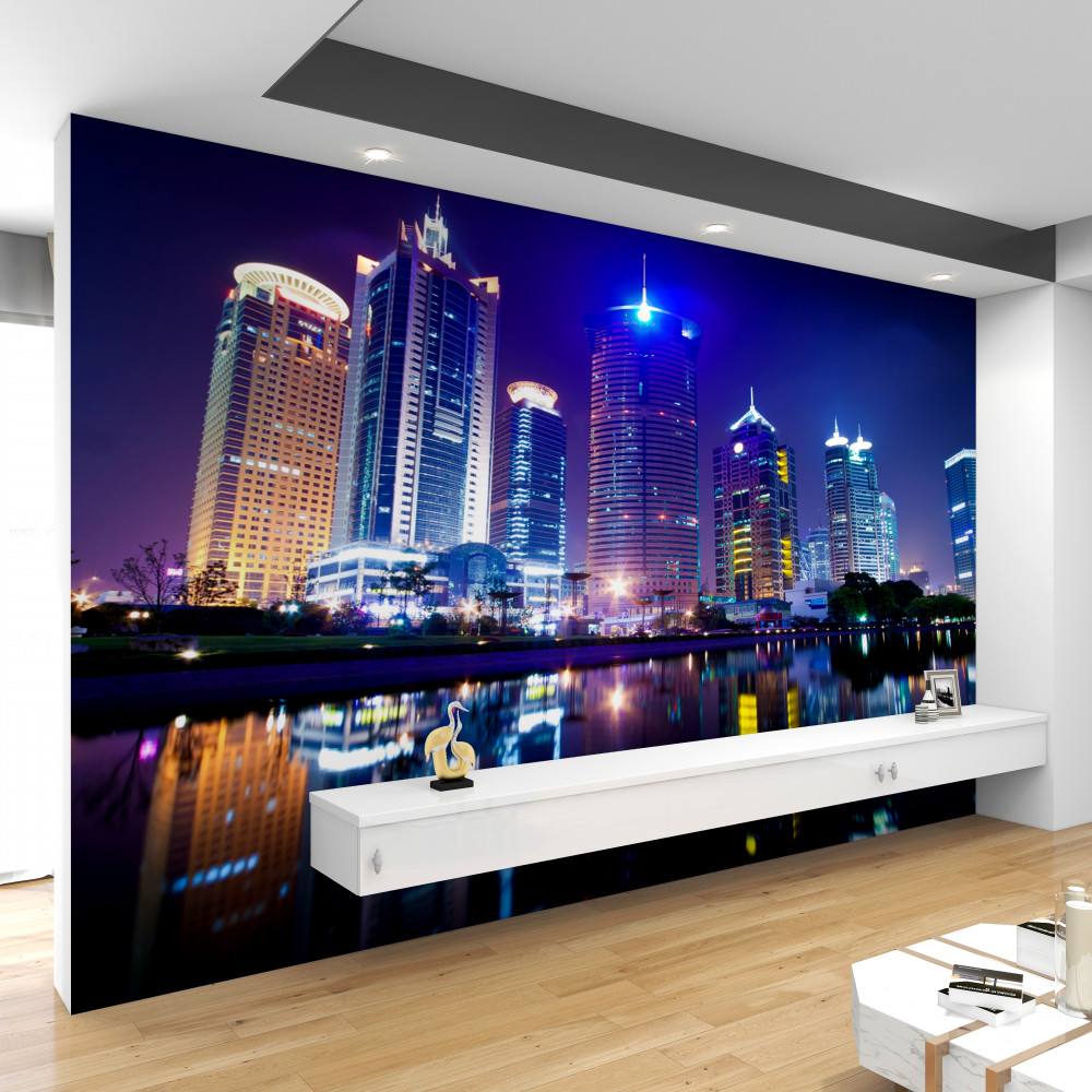 Fototapeta nocny drapacz chmur w odbiciu