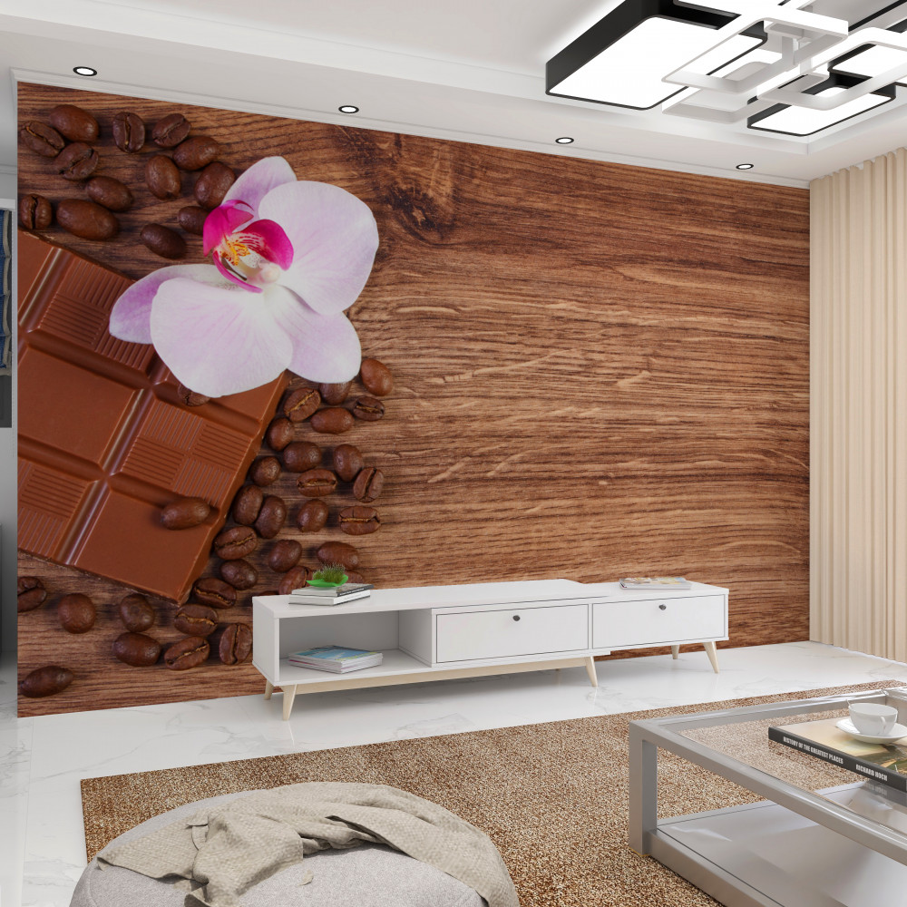 Fototapeta biała orchidea w kawie i czekoladzie