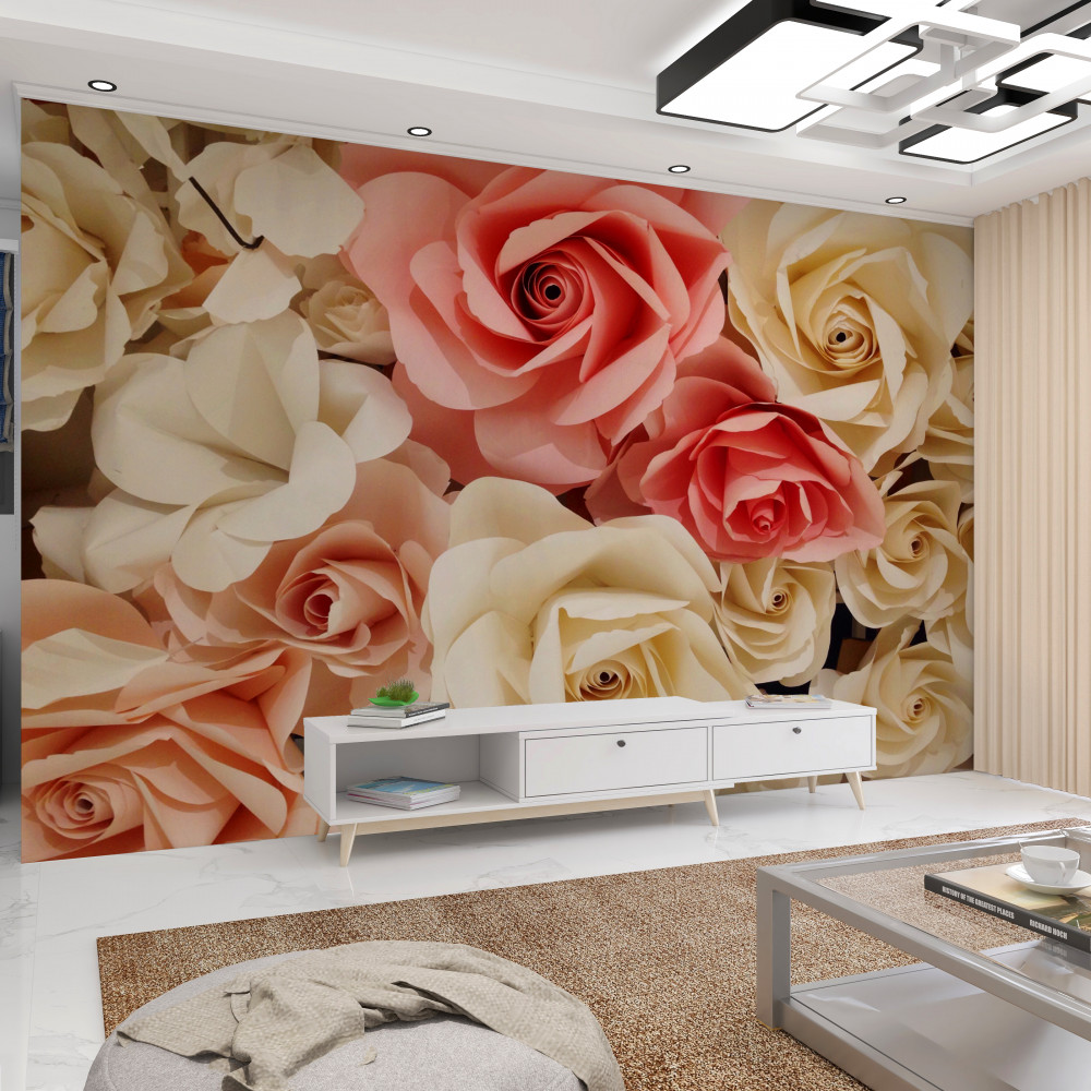 Fototapeta piękny bukiet kremowych i różowych róż