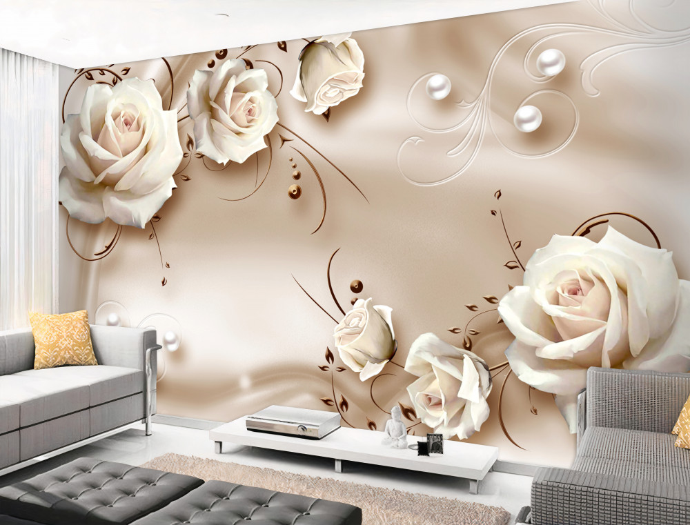 Fototapeta perły i białe róże