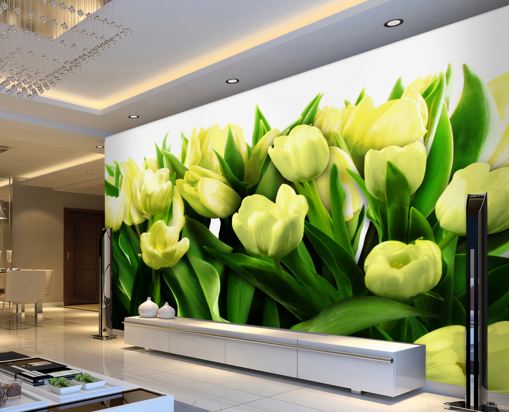 Fototapeta żółte tulipany z zieleniną