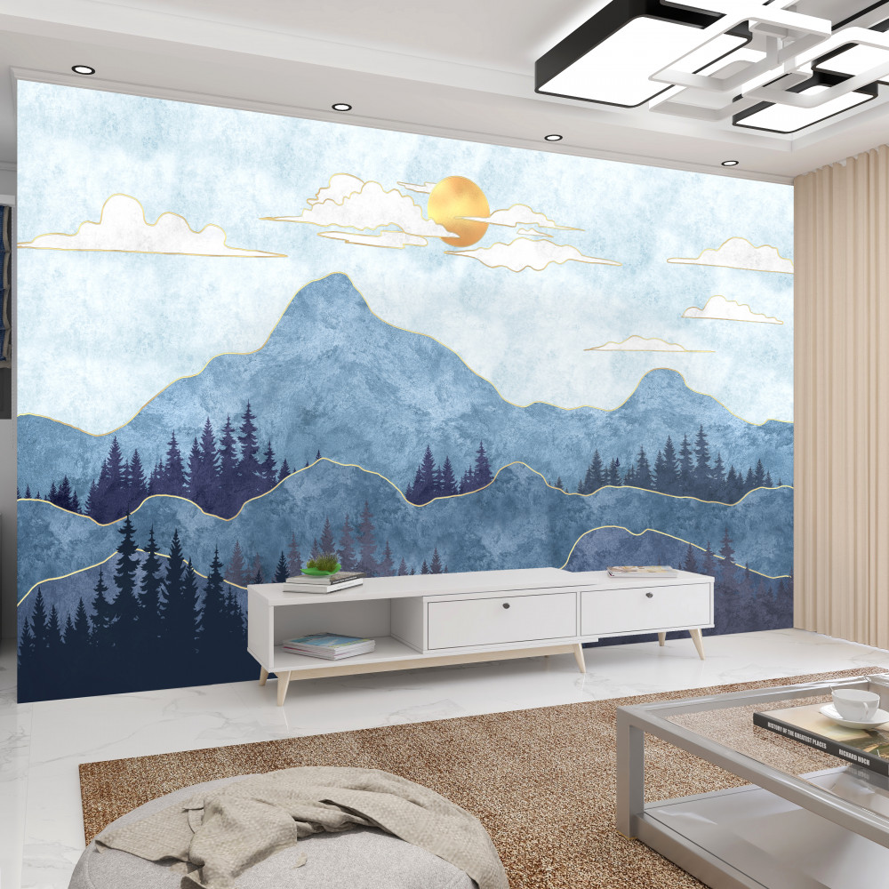 Fototapeta zimne słońce nad zimowymi górami