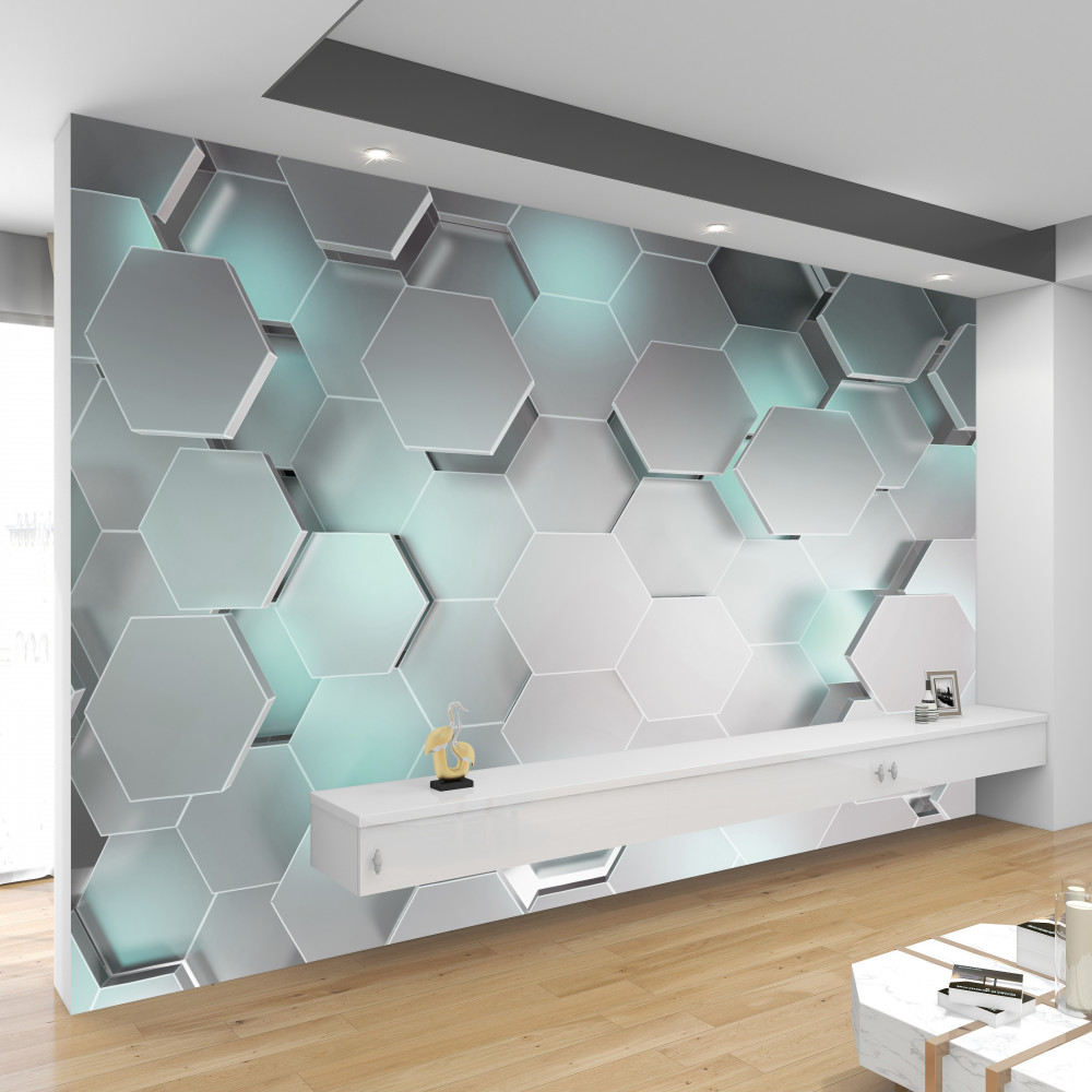 Fototapeta pływające sześciokąty z podświetleniem