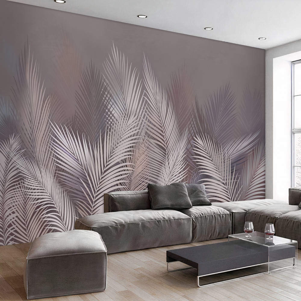 Fototapeta białe tropikalne liście na mglistym tle