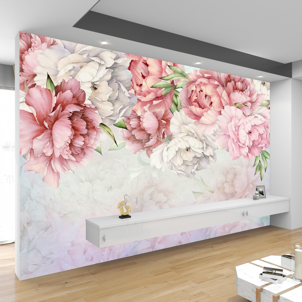 Fototapeta delikatne różowe kwiaty na jasnym tle