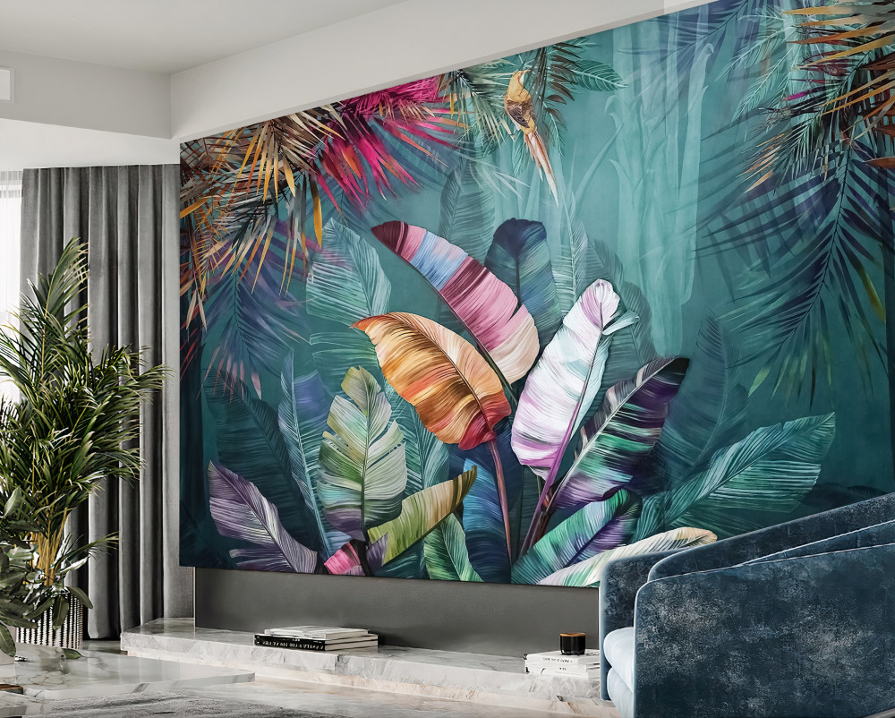 Fototapeta jasna kompozycja tropikalnych jesiennych liści