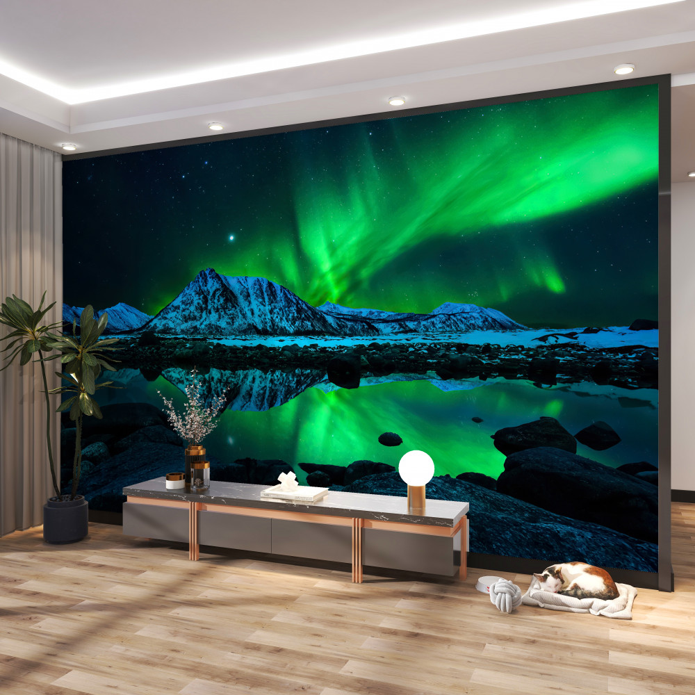 Fototapeta niesamowita zorza polarna nad wodą