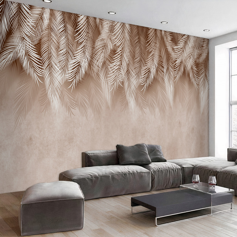 Fototapeta białe liście palmowe na różowym tle