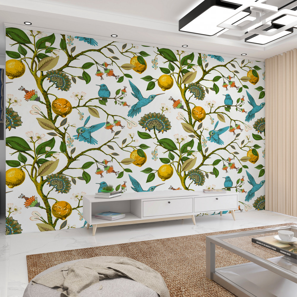 Fototapeta niebieskie kolibry i cytryny