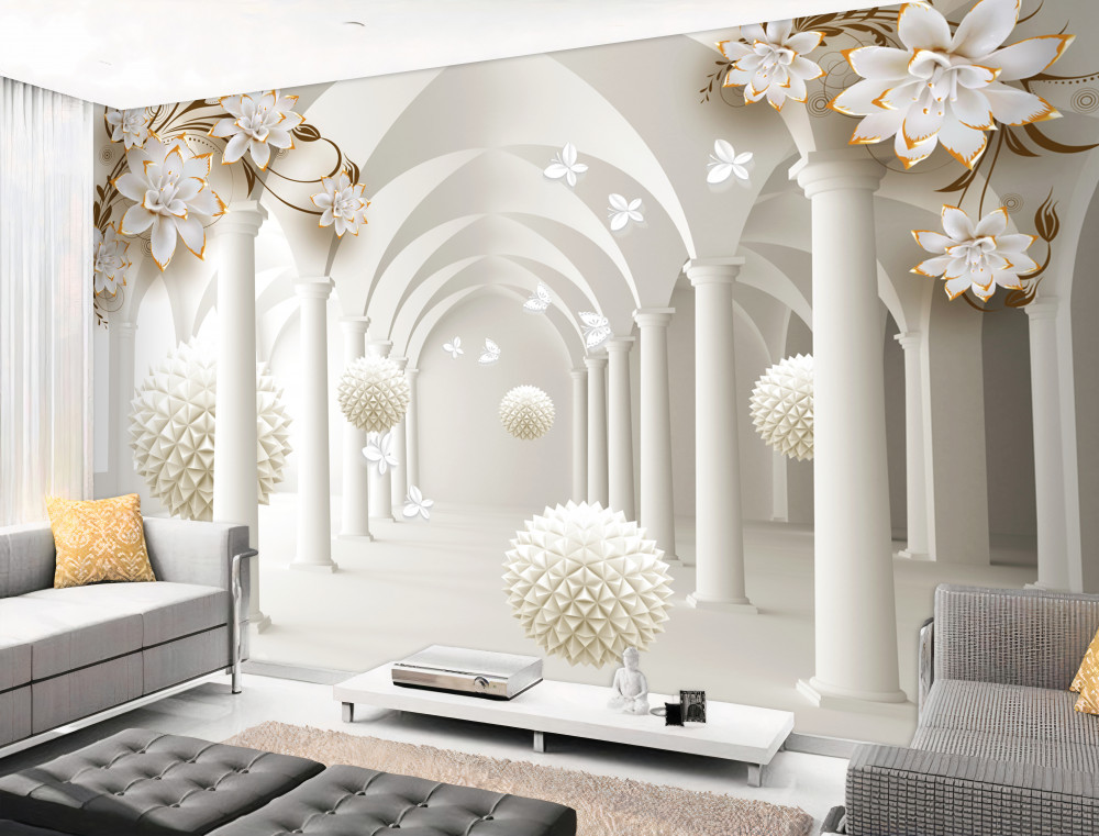 Fototapeta gotycki korytarz z kulkami i pływającymi kwiatami
