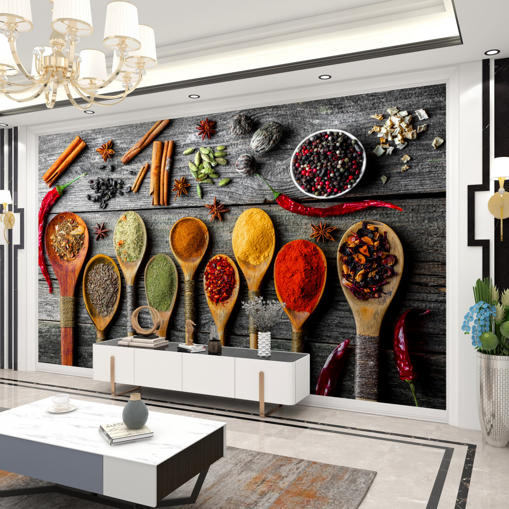 Fototapeta kolorowe przyprawy w łyżkach