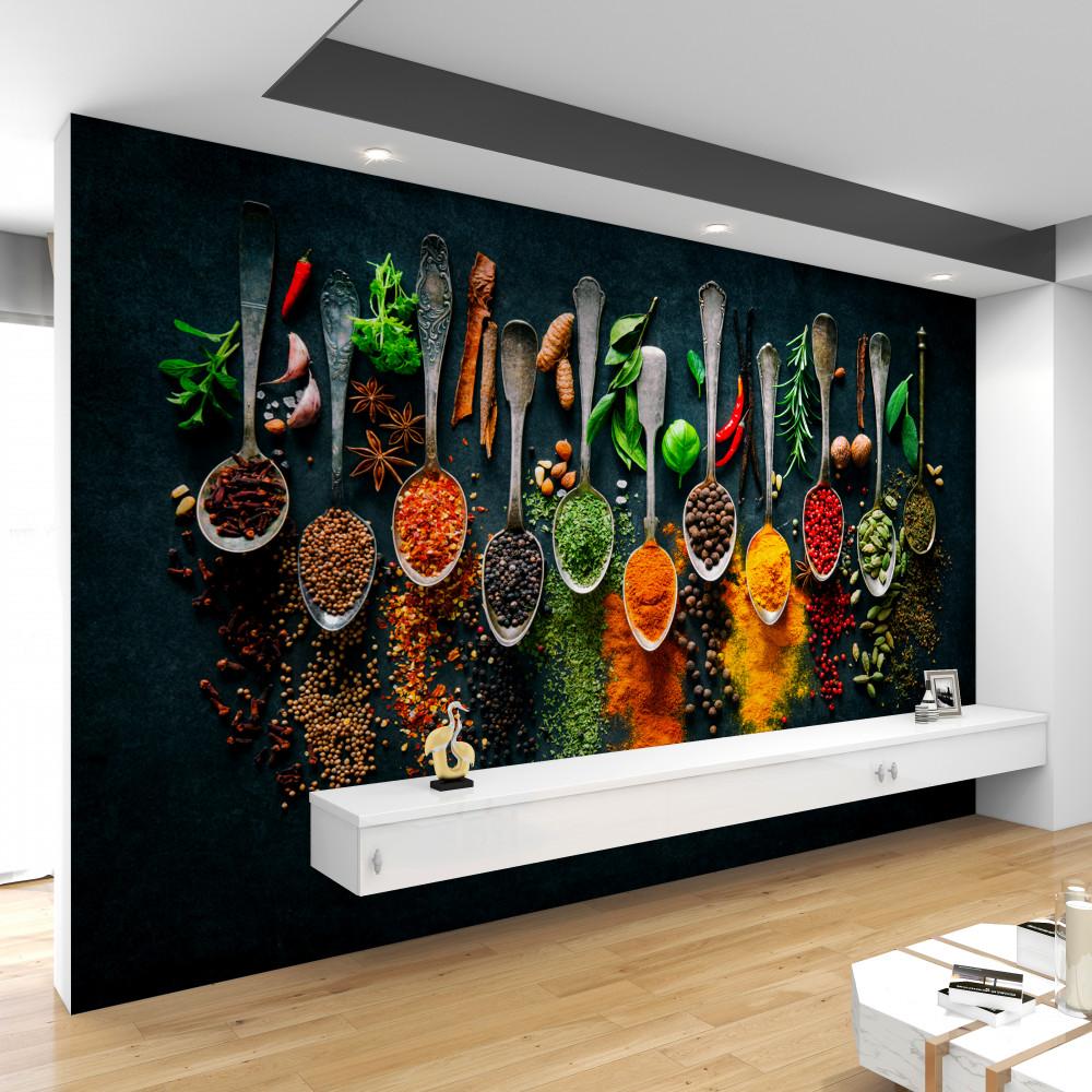 Fototapeta różnorodne przyprawy w łyżkach