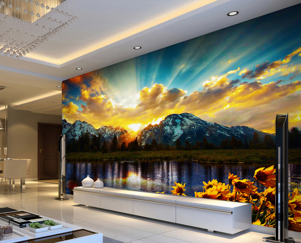 Fototapeta fantastyczny zachód słońca nad górską rzeką