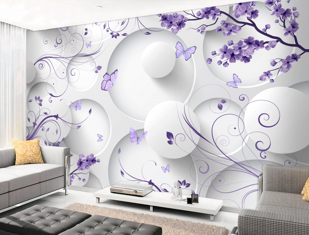 Fototapeta fioletowe kwiaty i motyle