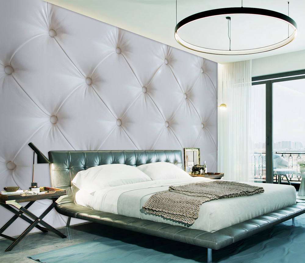 Fototapeta biała skórzana tapicerka z kryształkami