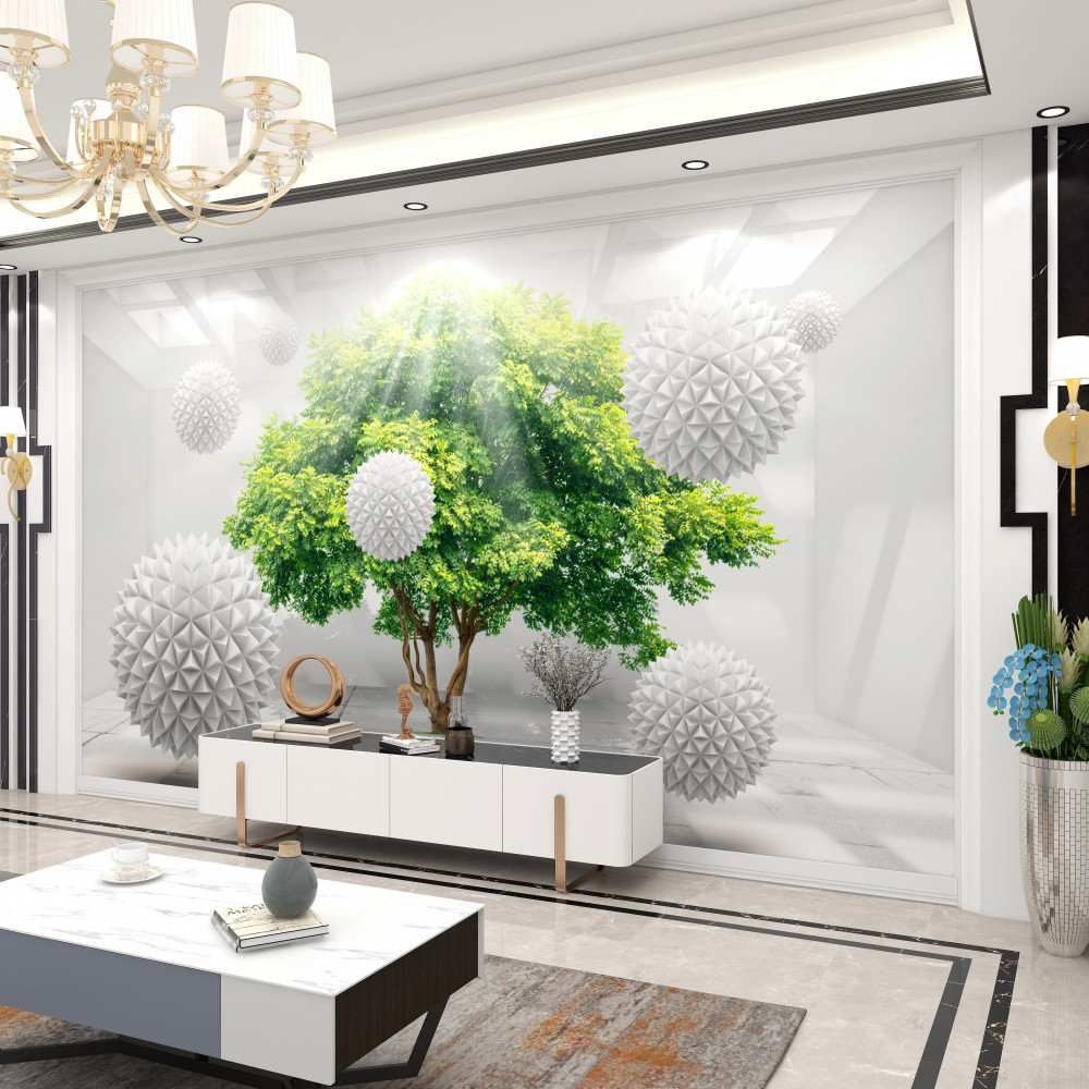 Fototapeta białe kulki na zielonym drewnianym tle z promieniami słońca