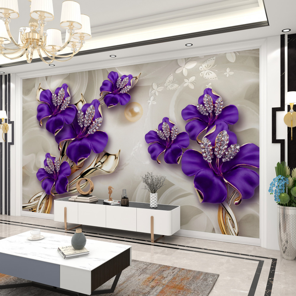 Fototapeta niebieskie gałęzie lilii z perłami