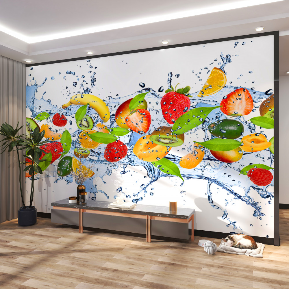 Fototapeta owoce i jagody w rozpryskach wody