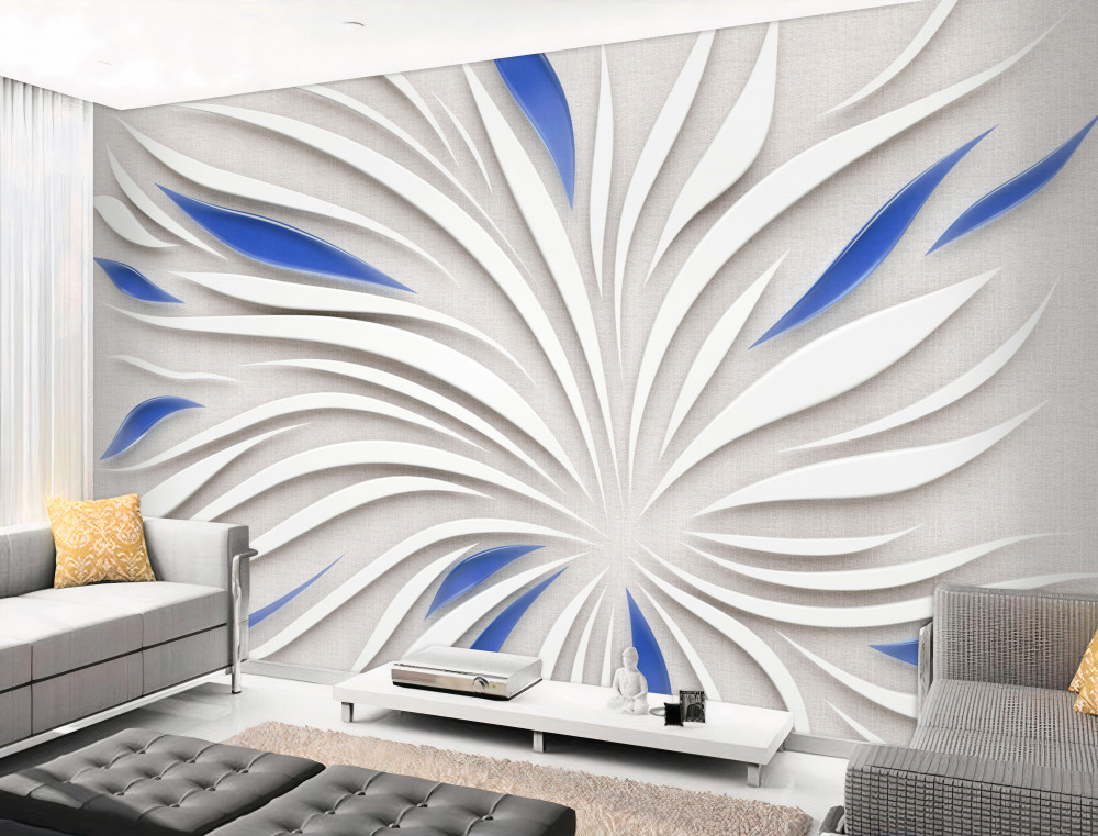 Fototapeta biały kwiat z abstrakcją niebieskich płatków