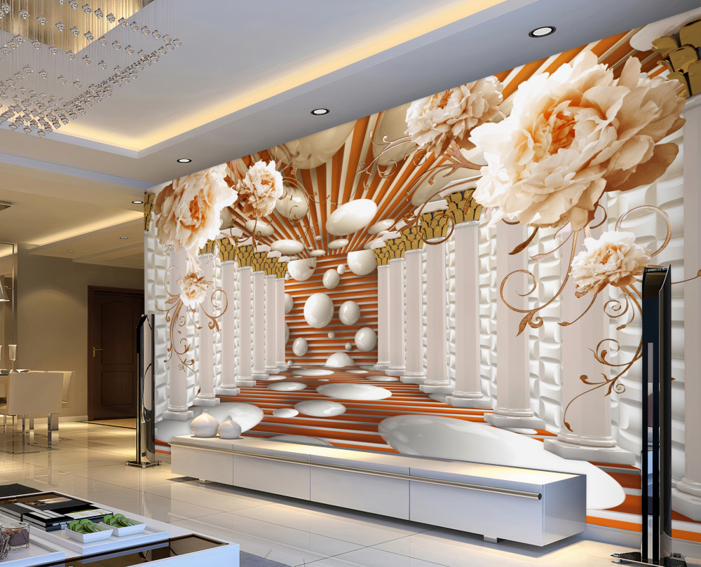 Fototapeta abstrakcyjny tunel z kwiatami i kulkami