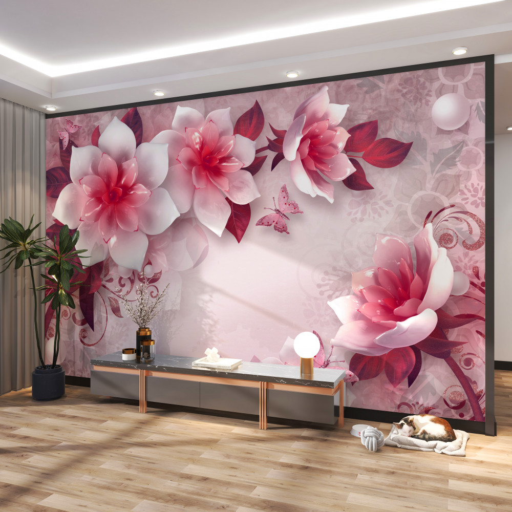 Fototapeta białe kwiaty lotosu z czerwonym środkiem